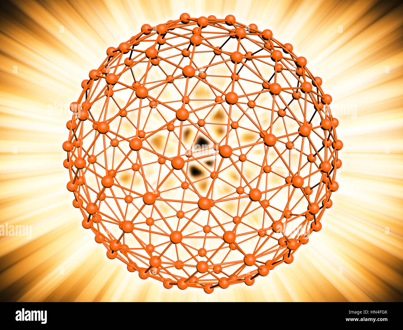 Noyau de rendu 3D de l'atome de rayonnement nucléaire exploser la science de la lumière d'arrière-plan flou abstrait. Banque D'Images