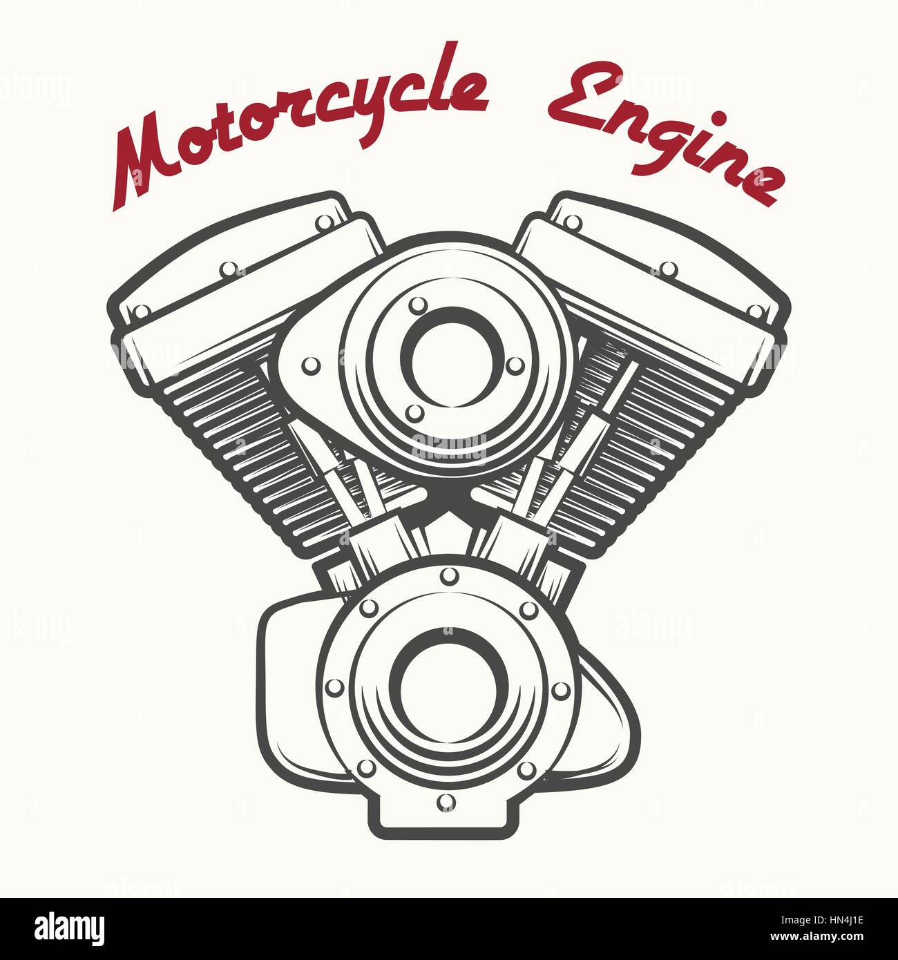 L'étiquette du moteur de moto ou de l'emblème dessiné en rétro style de gravure. Vector illustration. Illustration de Vecteur