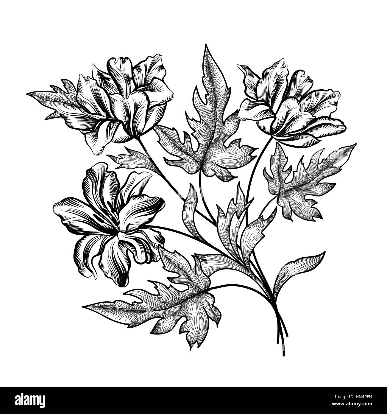 Floral frame avec fleurs d'été. Bouquet floral avec des tulipes. Vintage Carte de souhaits avec des fleurs s'épanouir frontière. Floral background. Illustration de Vecteur