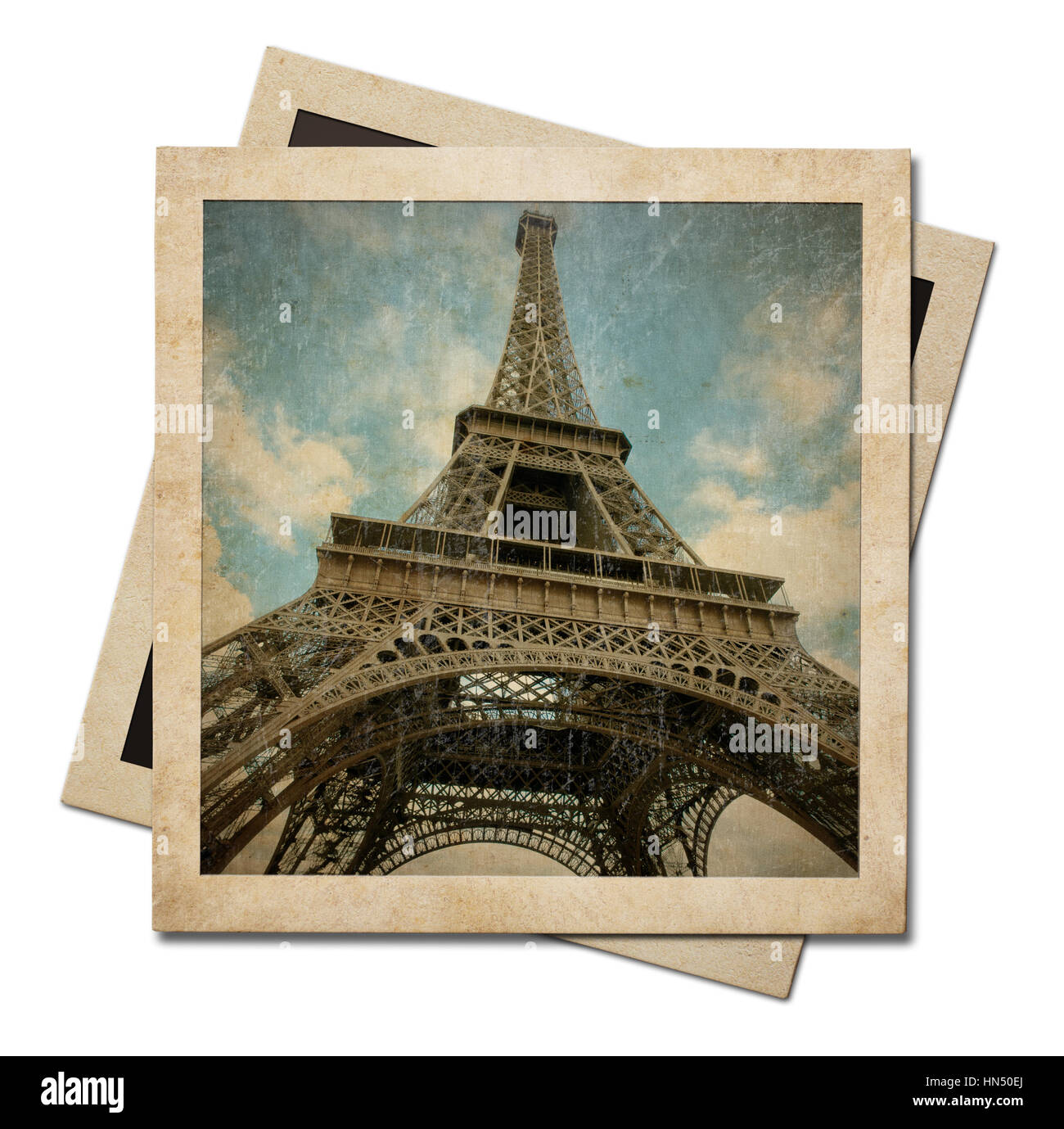 Papier photo instantanée Vintage frames avec Eiffel tower shot isolated on white Banque D'Images