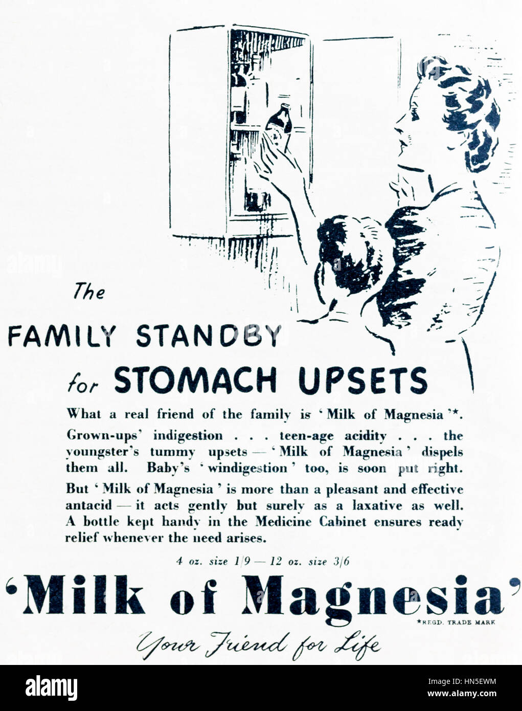 Années 1950, la publicité pour le lait de magnésie. Banque D'Images