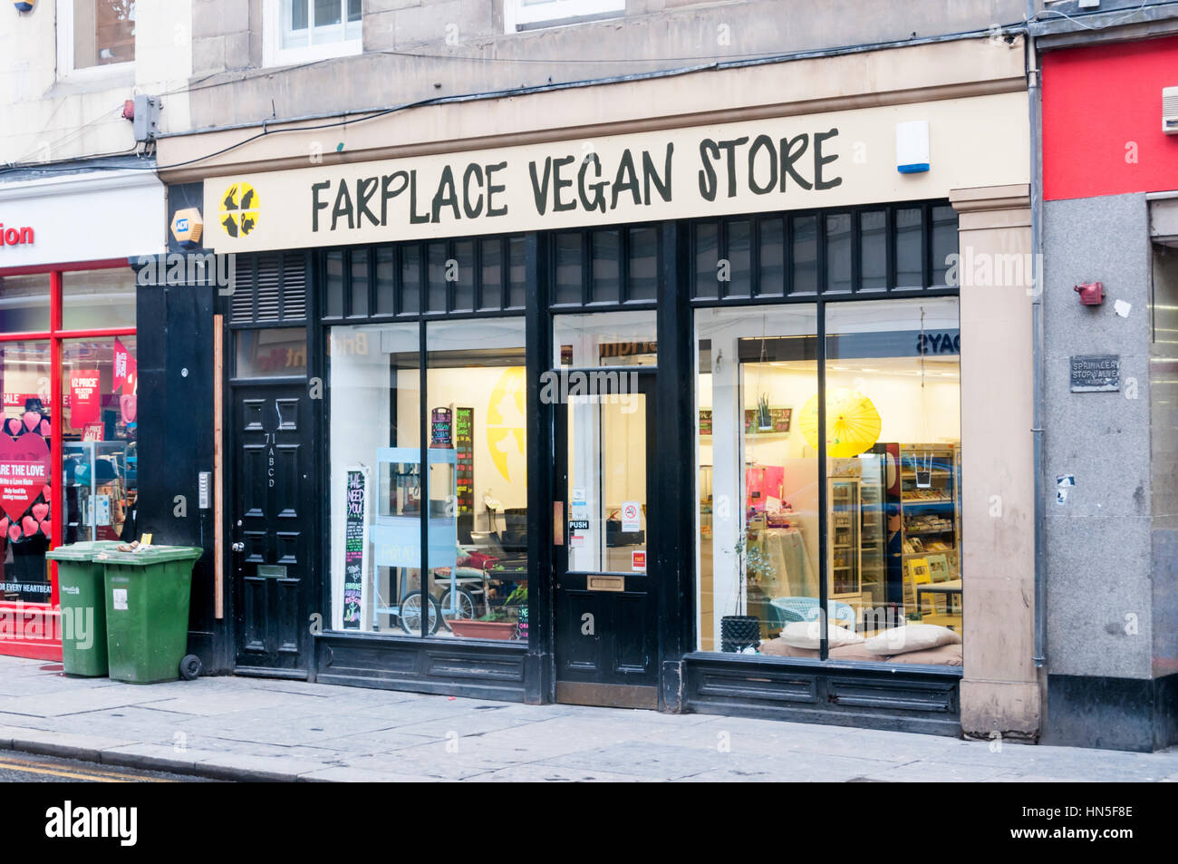 Farplace Vegan Store, une boutique végétalienne et cafe à Newcastle upon Tyne. Banque D'Images