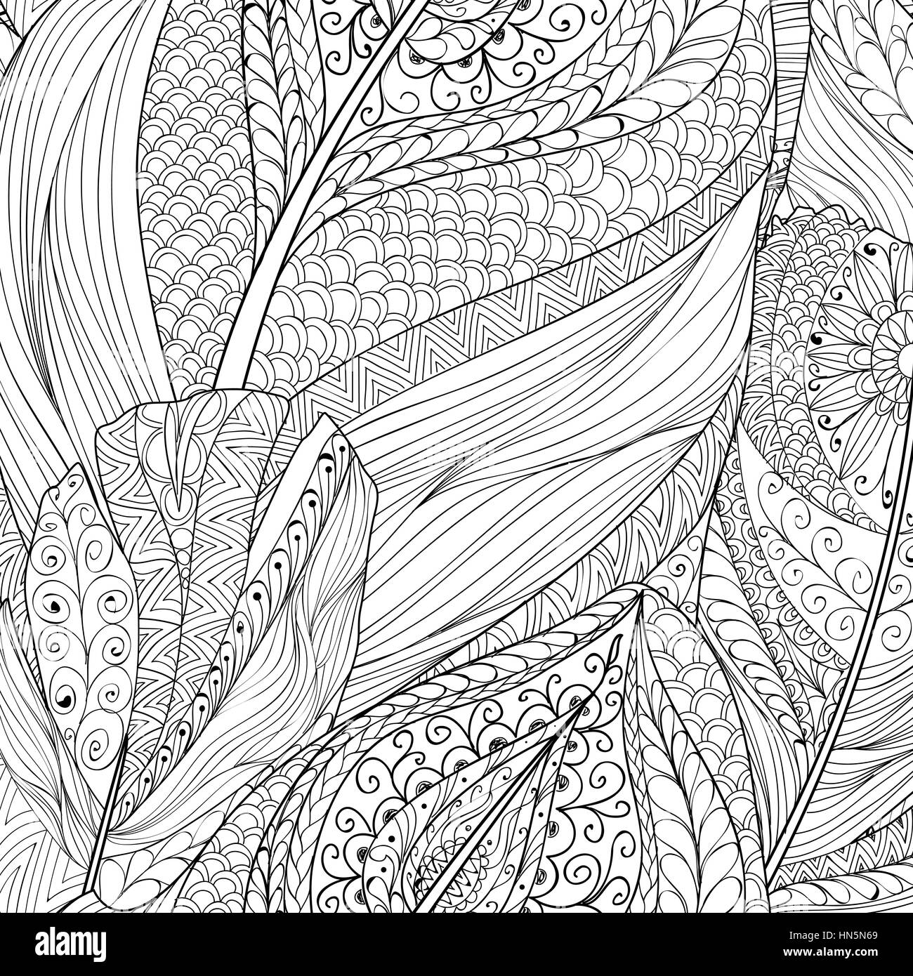 Résumé motif de plumes d'ornement décoratif ethni transparent noir et blanc. Motif floral géométrique abstrait élégant fond vecteur usine Illustration de Vecteur