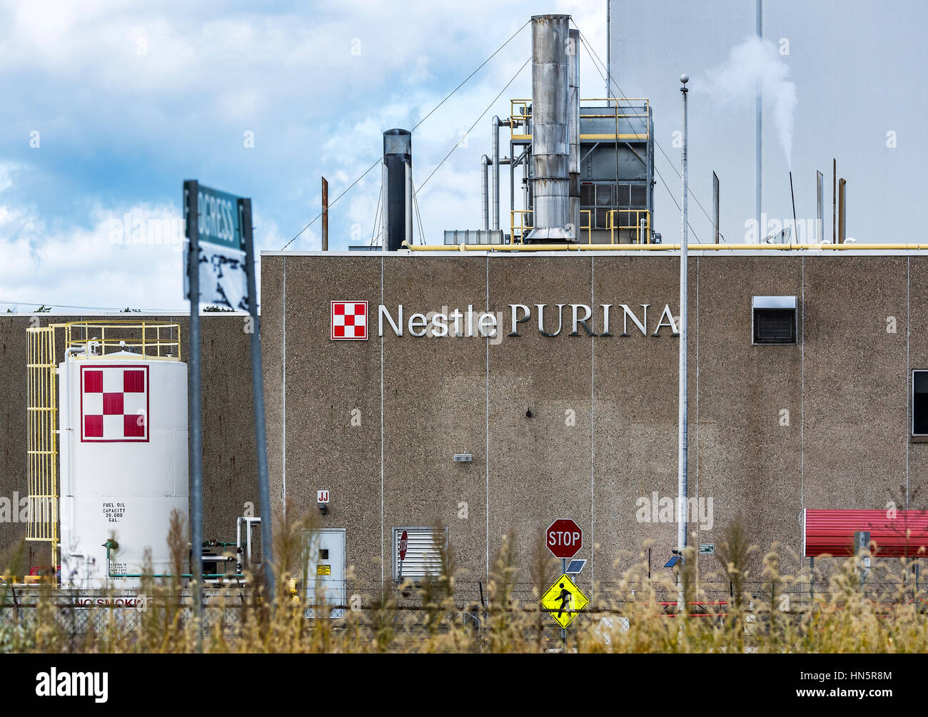 Nestle Purina usine de transformation des aliments pour animaux, Dunkerque, New York, USA. Banque D'Images