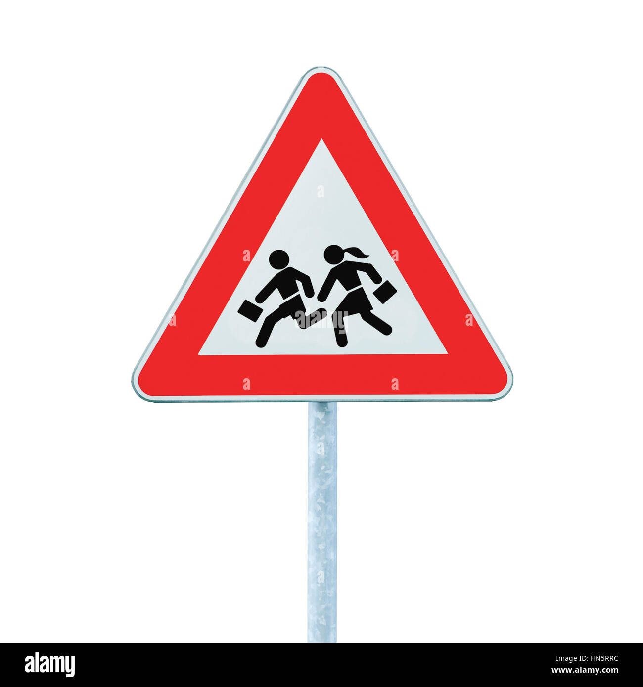 L'École européenne d'avertissement de franchissement de la route Road Sign, Gros plan vertical isolé Banque D'Images