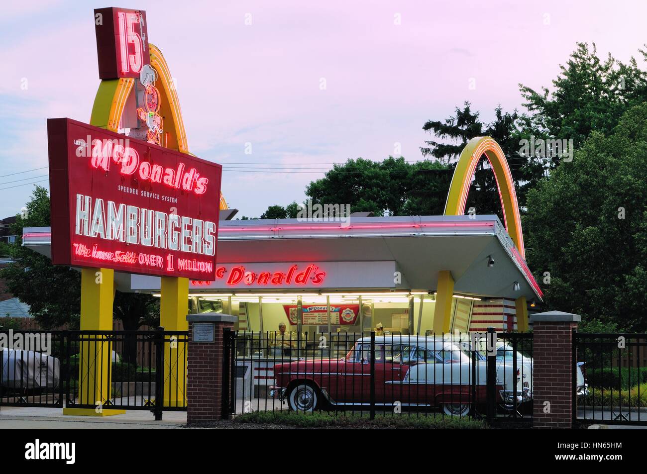 L'emplacement dans la banlieue de Chicago Des Plaines, il où franchise McDonald's Restaurant # 1 était debout. Des Plaines, Illinois, USA. Banque D'Images
