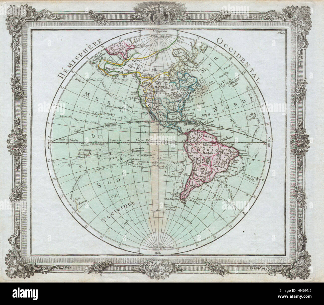 1764 Brion de la tour la carte de l'hémisphère occidental ( ^ Amérique du Nord Amérique du Sud ) - Geographicus - HemiWest-delatour-1764 Banque D'Images