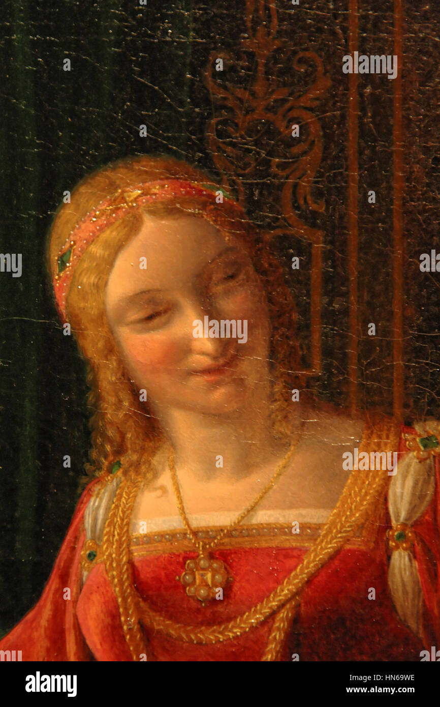 Cette œuvre de François Richard représente François Ier montrant à Marguerite de Navarre un verset qu'il a écrit sur une fenêtre à l'aide d'un diamant. La scène met en lumière un moment d’échange intellectuel et émotionnel entre les deux, reflétant l’appréciation de la période de la Renaissance pour la littérature et les relations personnelles. Banque D'Images