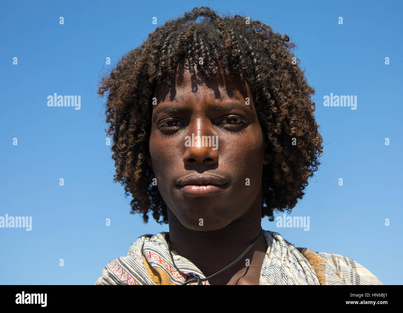 Portrait d'un homme de la tribu Afar avec curly hairstyle, traditionnel de la région Afar, Ethiopie, Assaita Banque D'Images