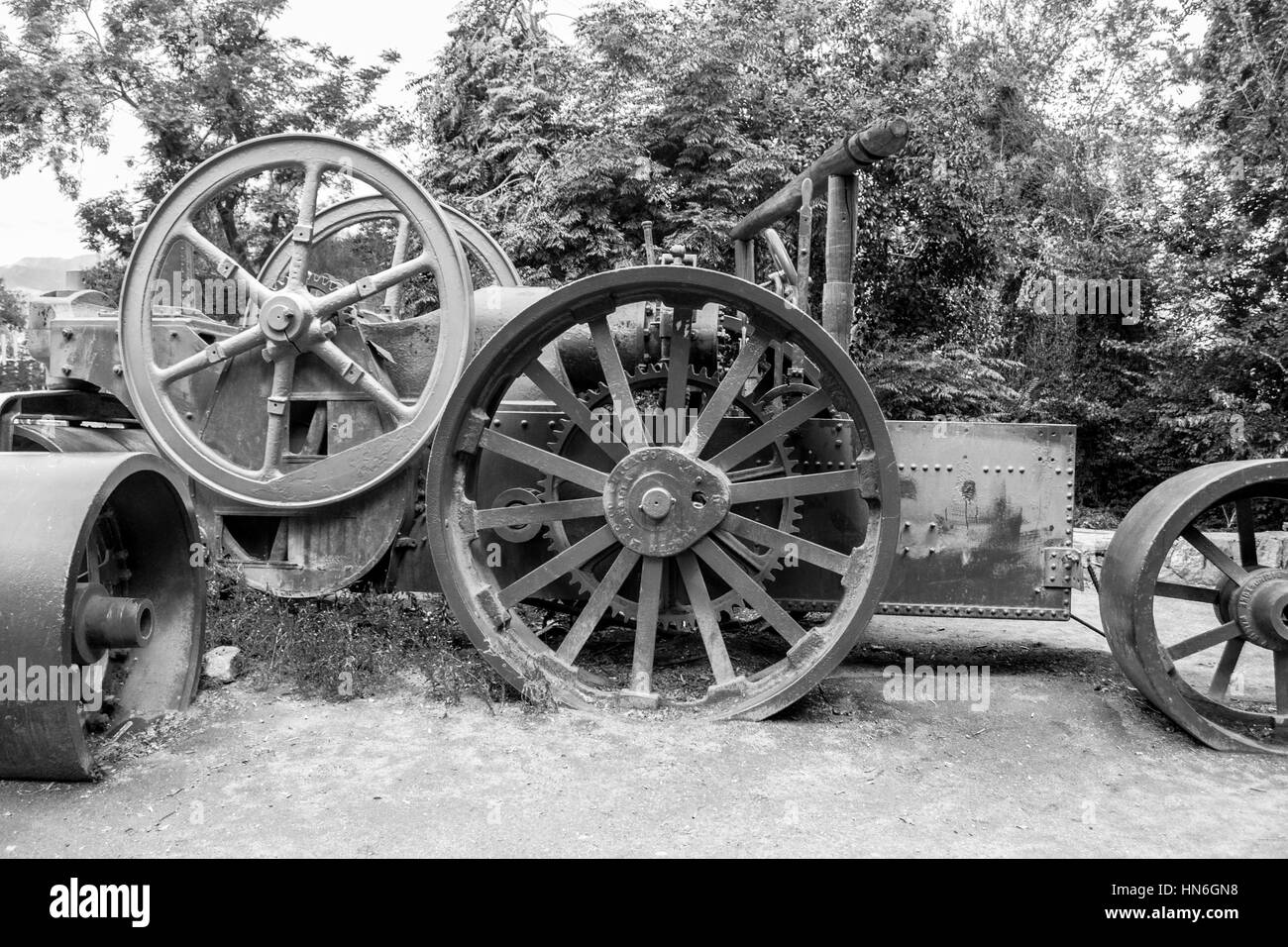 Photo en noir et blanc. Les machines plus anciennes. Banque D'Images