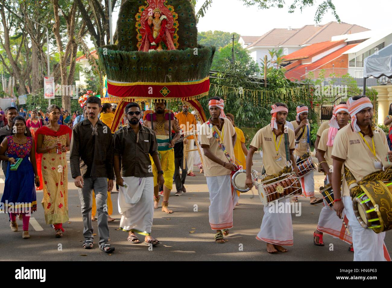 Thaipusam célébration dans Penang. Les dévots kavadi attam vers Lord Murugan, dieu de la guerre dans l'hindouisme. Banque D'Images