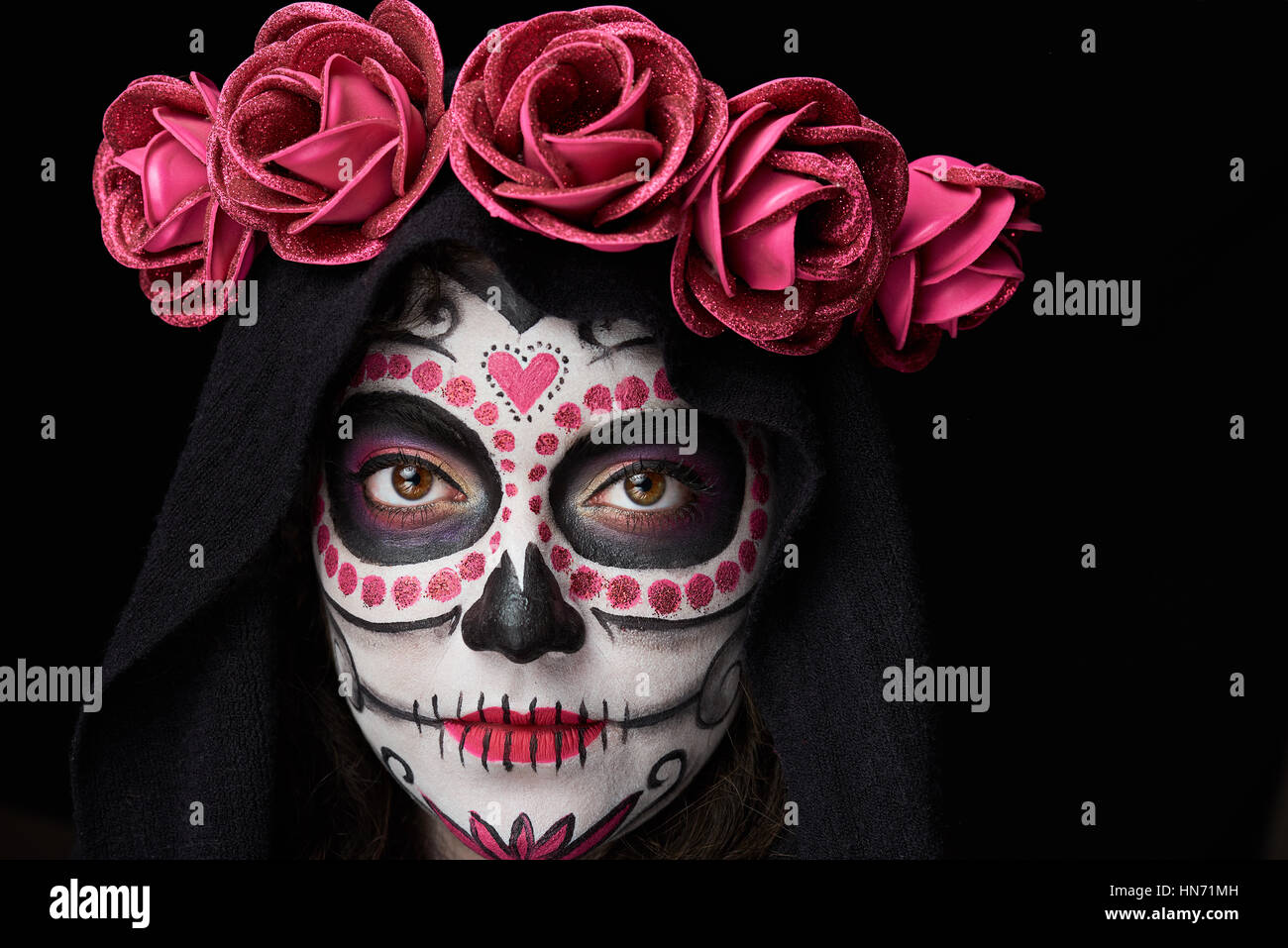 Close up décoration de femme pour l'halloween isolé sur black Banque D'Images