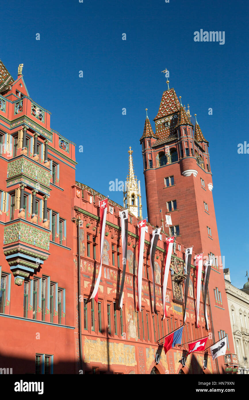 La suisse, Bâle, hôtel de ville (Rathaus) Façade. Banque D'Images