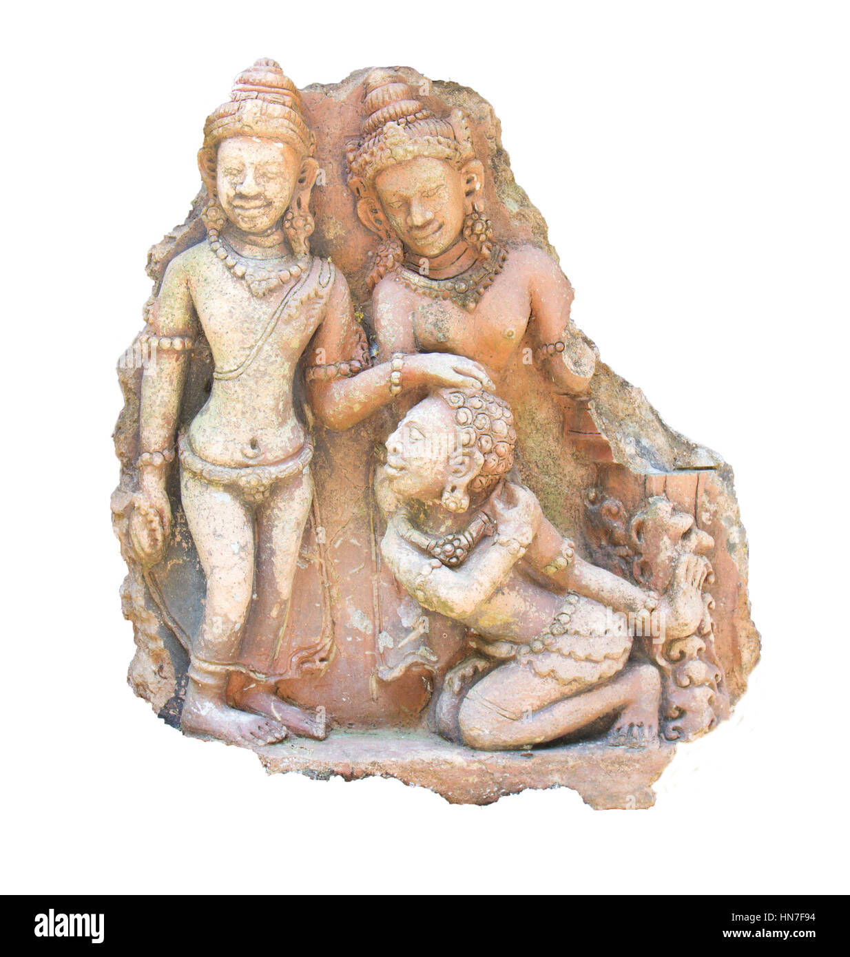 Sculpté sur pierre. L'art et les croyances religieuses. isolé sur fond blanc. Banque D'Images