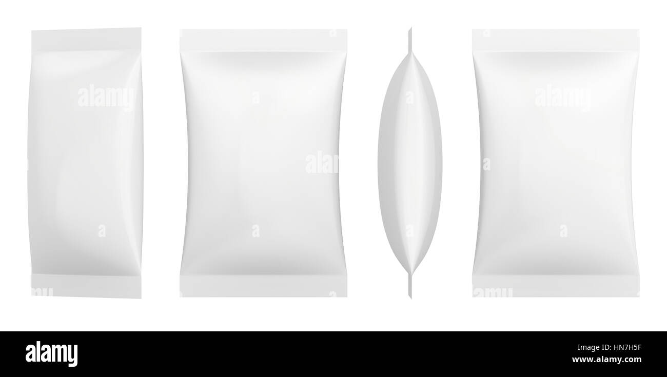 Aluminium blanc vide en plastique de l'emballage Pack prêt pour votre conception : snack-l'emballage du produit. Le rendu 3D Banque D'Images