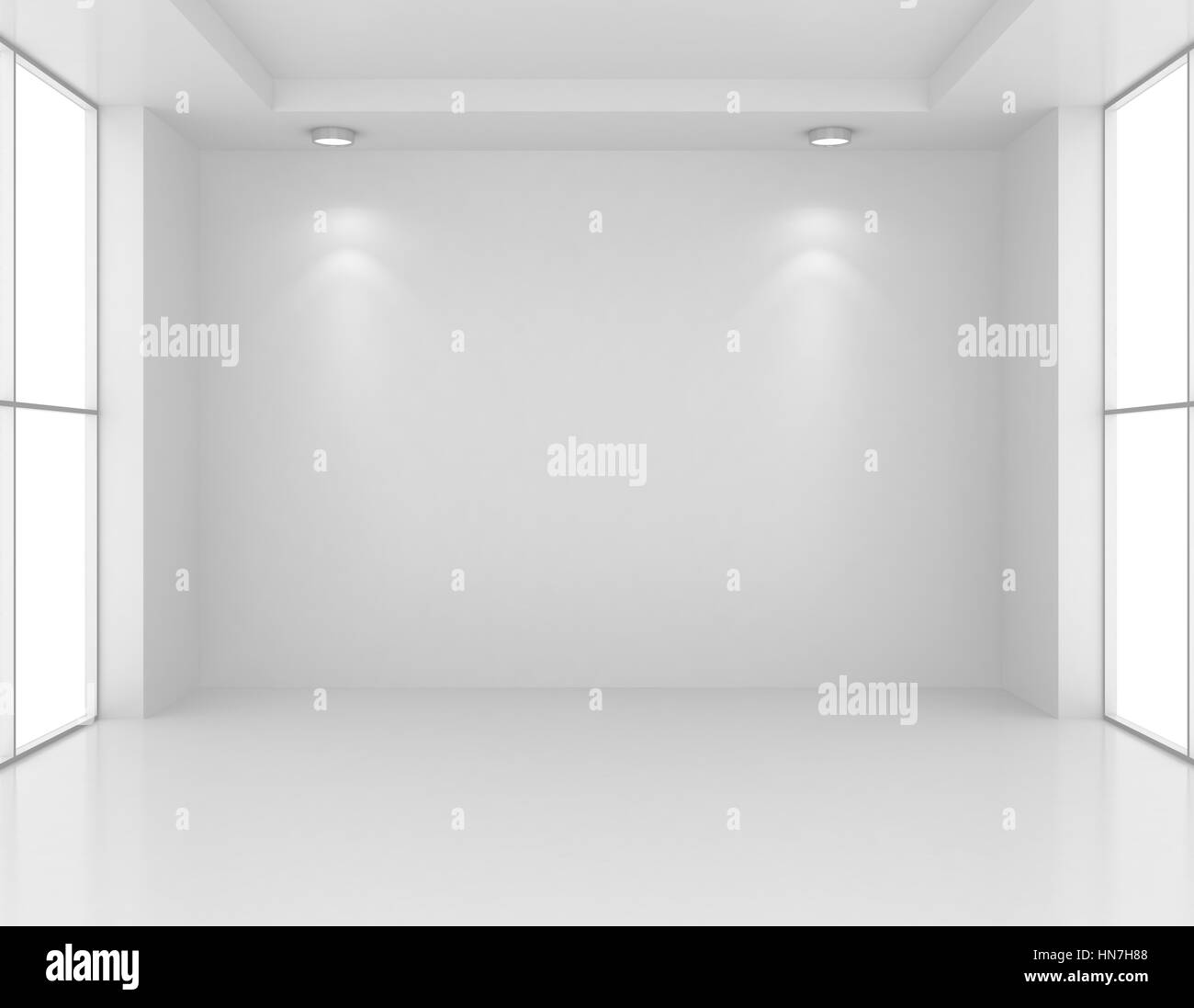 L'intérieur de la galerie avec mur vide et les lumières. Le rendu 3D Banque D'Images