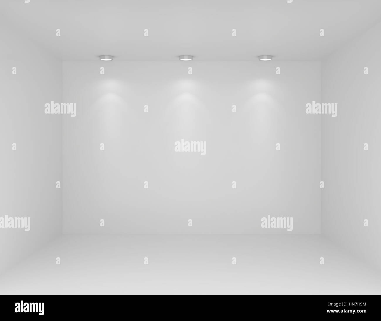Projecteurs dans l'intérieur de la galerie avec mur vide Banque D'Images