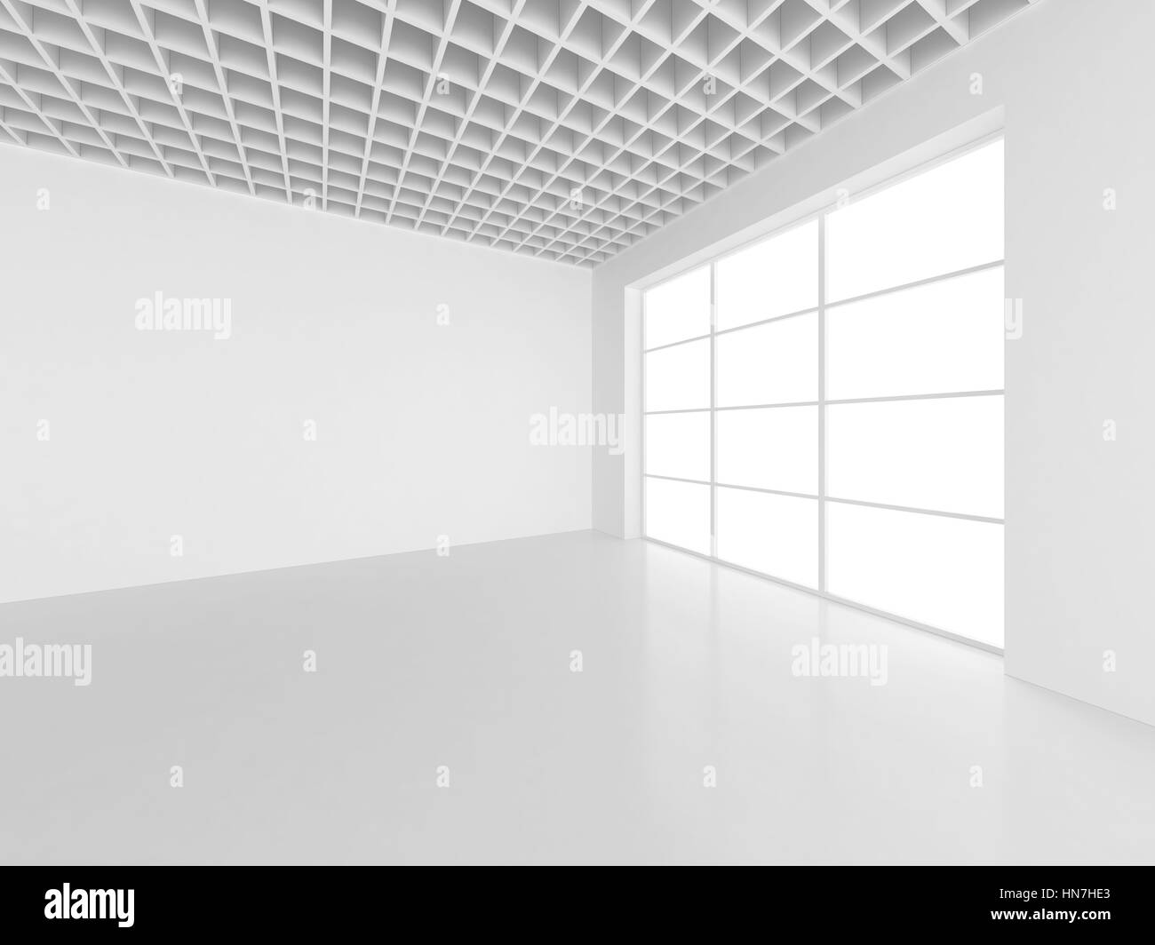 Chambre blanche vide avec de grandes fenêtres. Le rendu 3D Banque D'Images