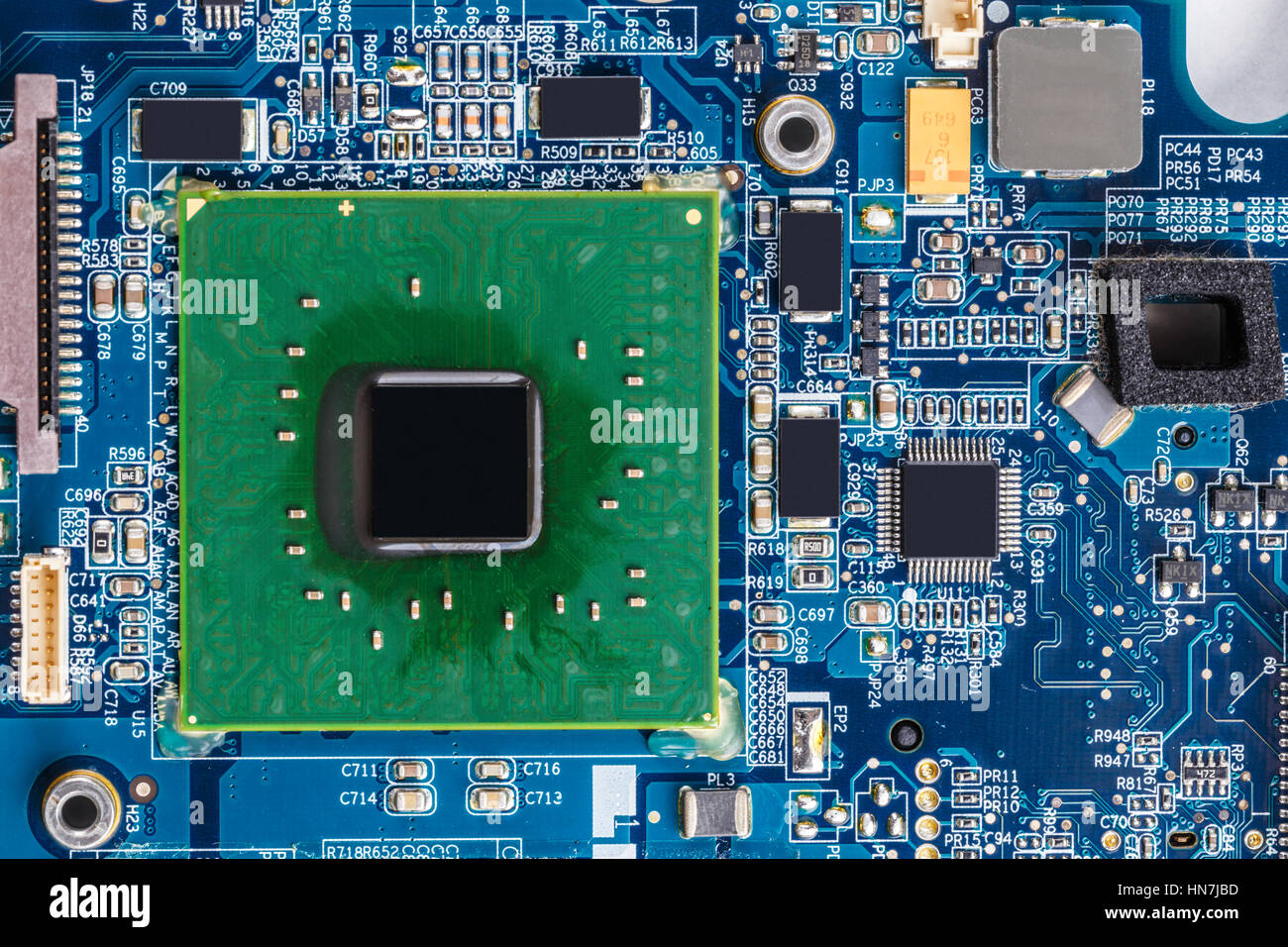 Circuit imprimé moderne avec des composants électroniques macro fond Banque D'Images