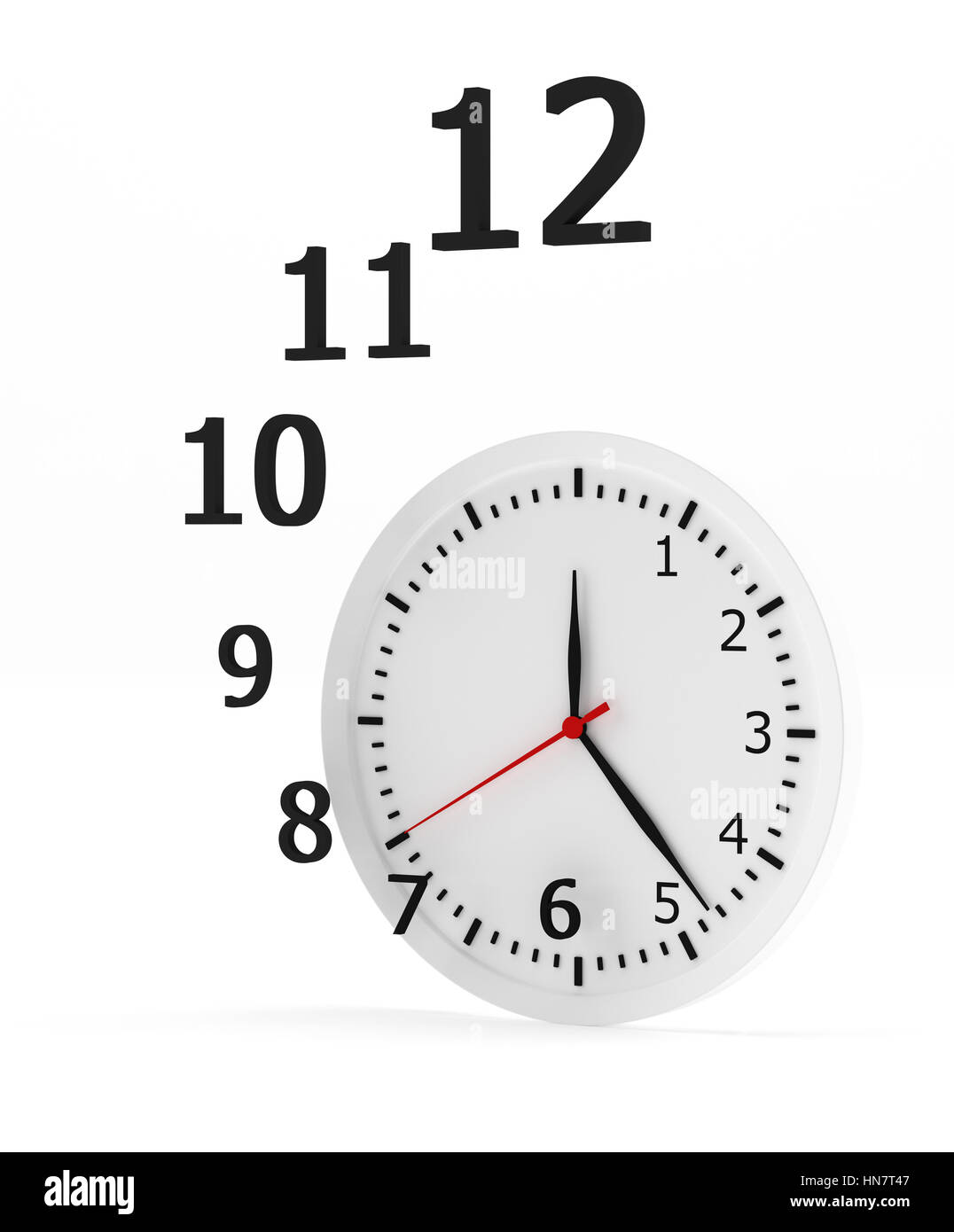 Les chiffres de l'horloge battant sur fond blanc - le rendu 3d. Banque D'Images