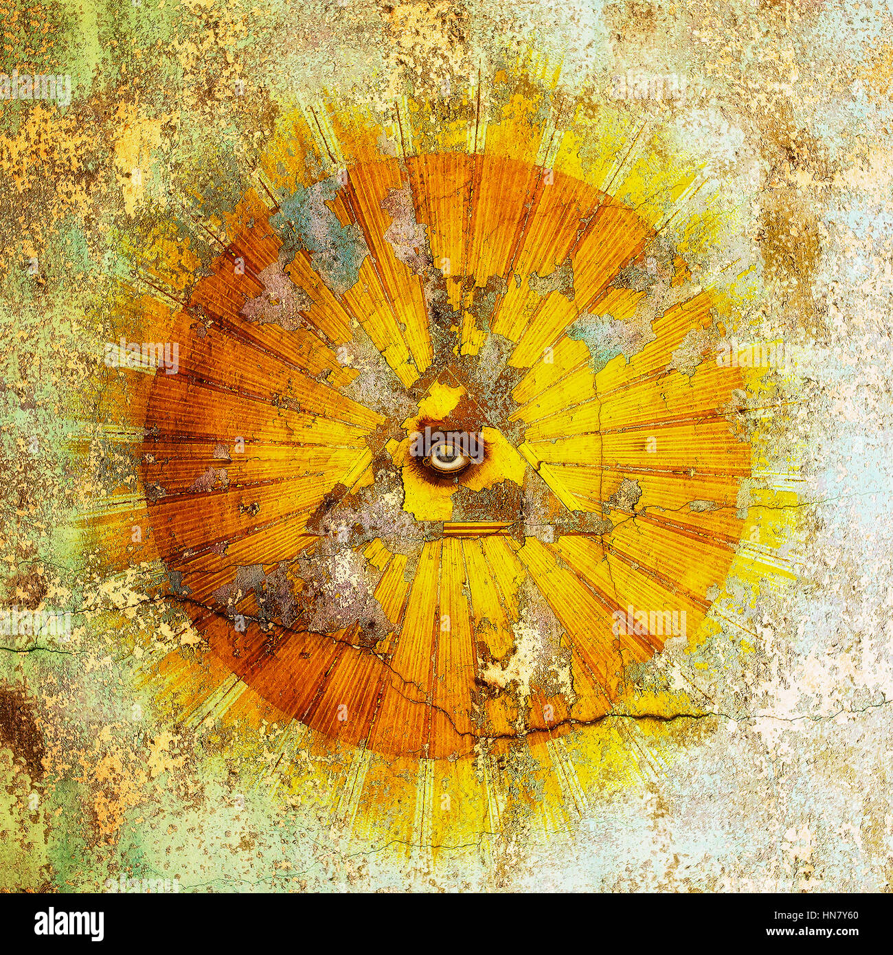 L'œil de la providence, ruiné par le temps. Banque D'Images