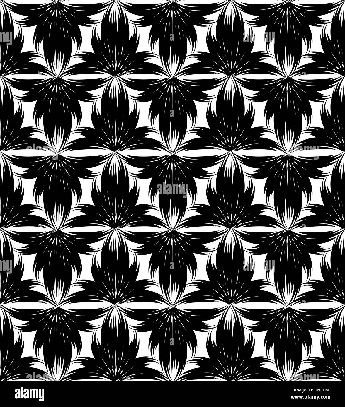 Abstract floral seamless pattern avec noir et blanc ornement géométrique swirl doodle. texture fond effet optique ondes ornementales. Illustration de Vecteur