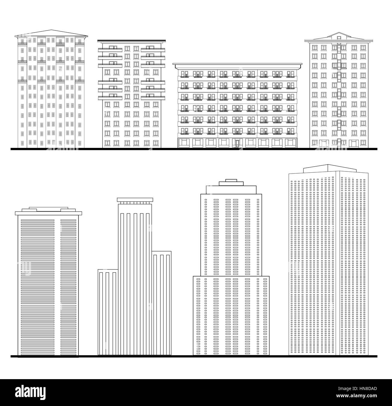 Définir l'architecture. contours esquisse de bâtiment. ville au centre-ville collection structure Illustration de Vecteur