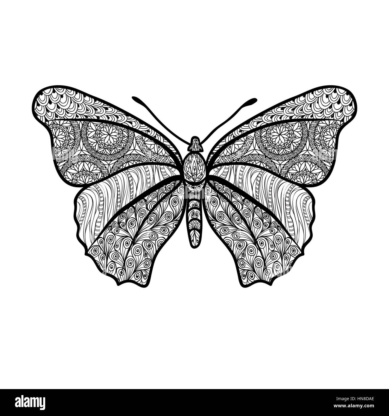 Papillon. vintage avec éléments décoratifs mandalas. motif oriental, vector illustration. Illustration de Vecteur