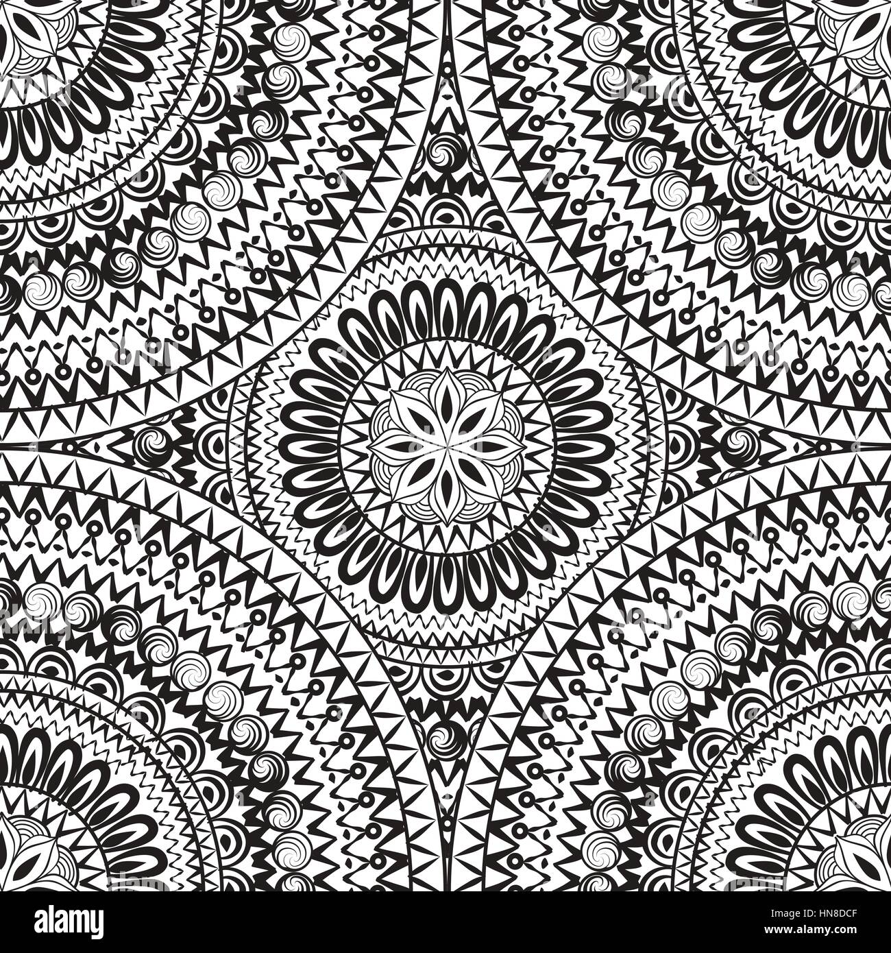 Résumé motif circulaire sans soudure avec ornement géométrique swirl. doodle. texture oriental noir et blanc graver l'arrière-plan. Illustration de Vecteur