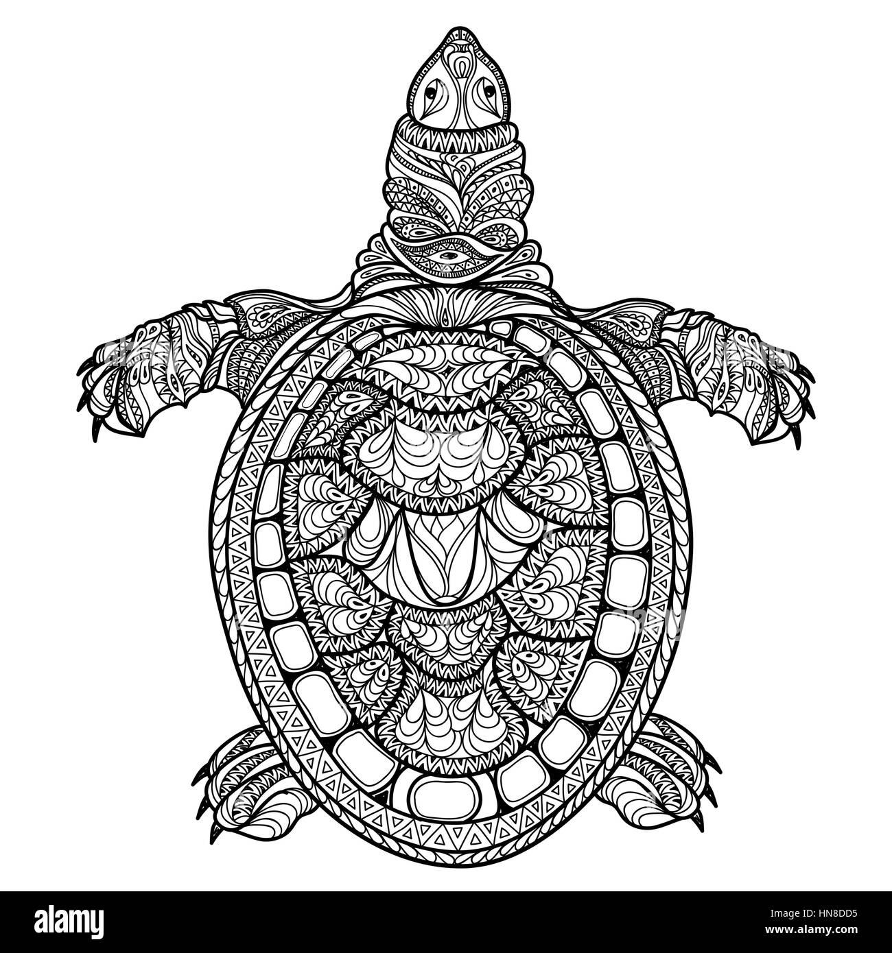 Turtle isolés. zentangle stylisé tribal tortue. doodle. vector illustration main psychédélique croquis pour tatouage ou makhenda Océan mer animal. Illustration de Vecteur
