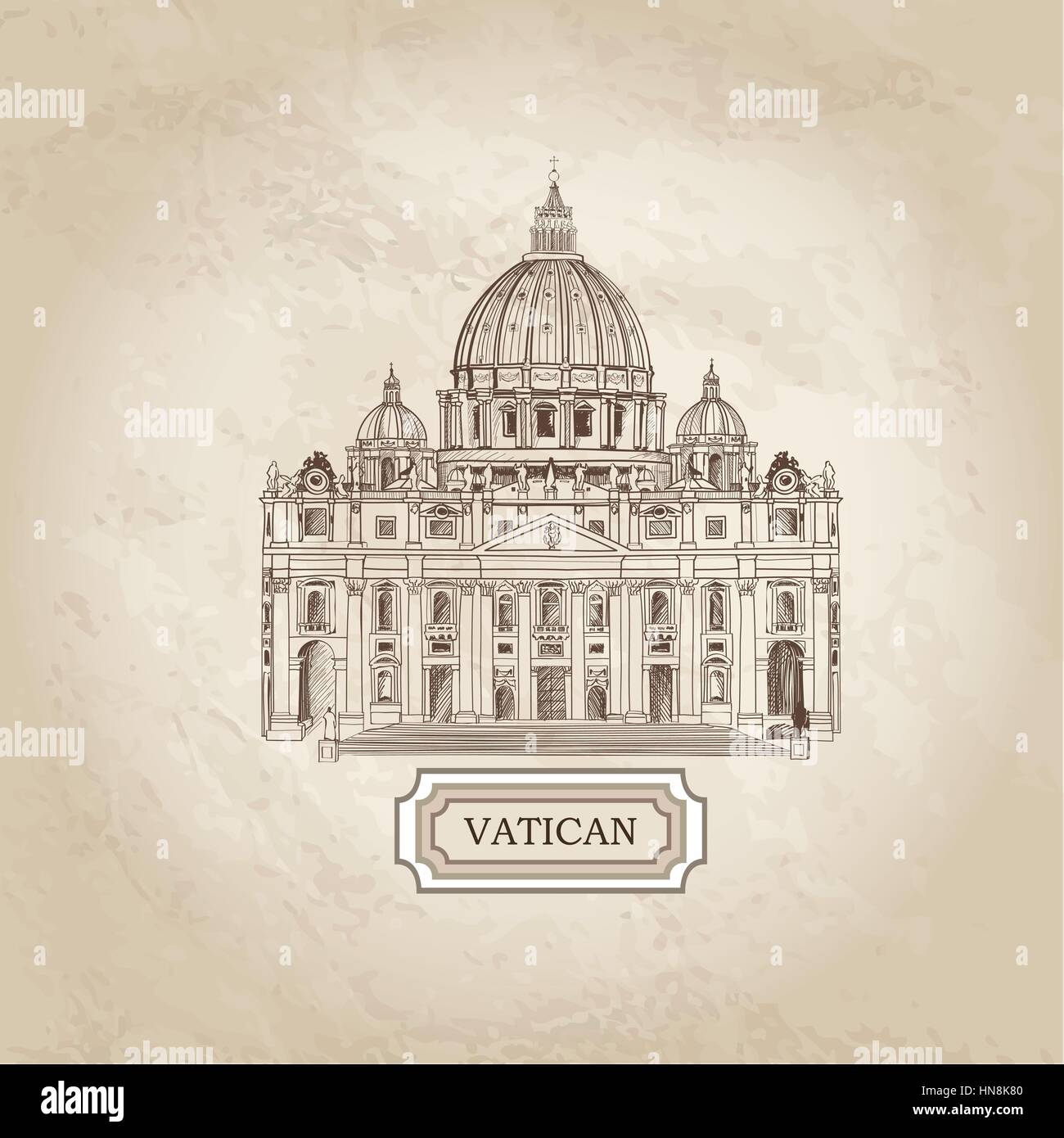 Vatican vieux papier texture fond architectural. st. Peter's cathedral, Rome, Italie. Illustration de Vecteur