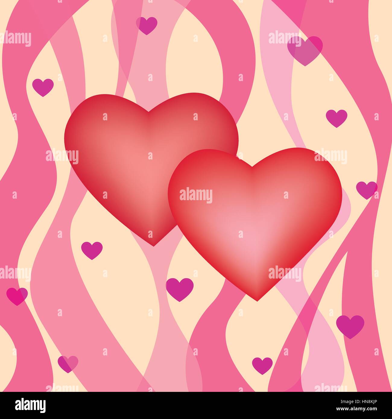 Valentine's day background. deux coeurs dans les vagues de l'amour. Illustration de Vecteur