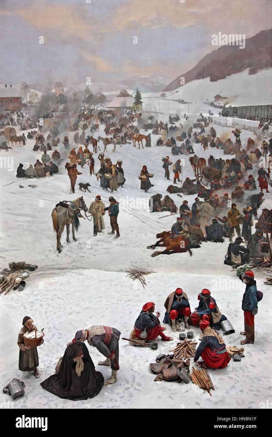 'Détail' du musée de Bourbaki Panorama, un logement cylindrique 1881 Peinture par Edouard Castres illustrant la guerre franco-prussienne. Banque D'Images