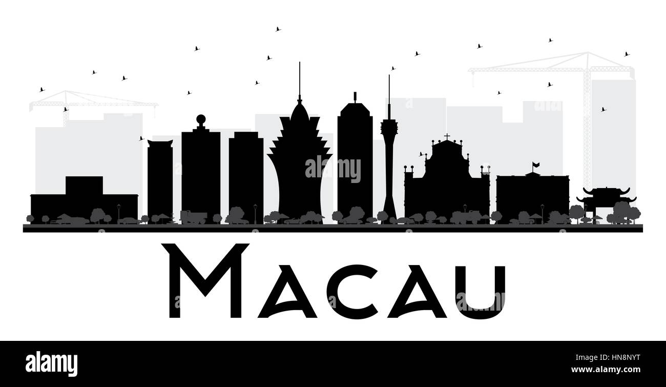 Macao ville silhouette noir et blanc. vector illustration. simple télévision concept pour tourisme présentation, bannière, un placard ou un site web. Illustration de Vecteur