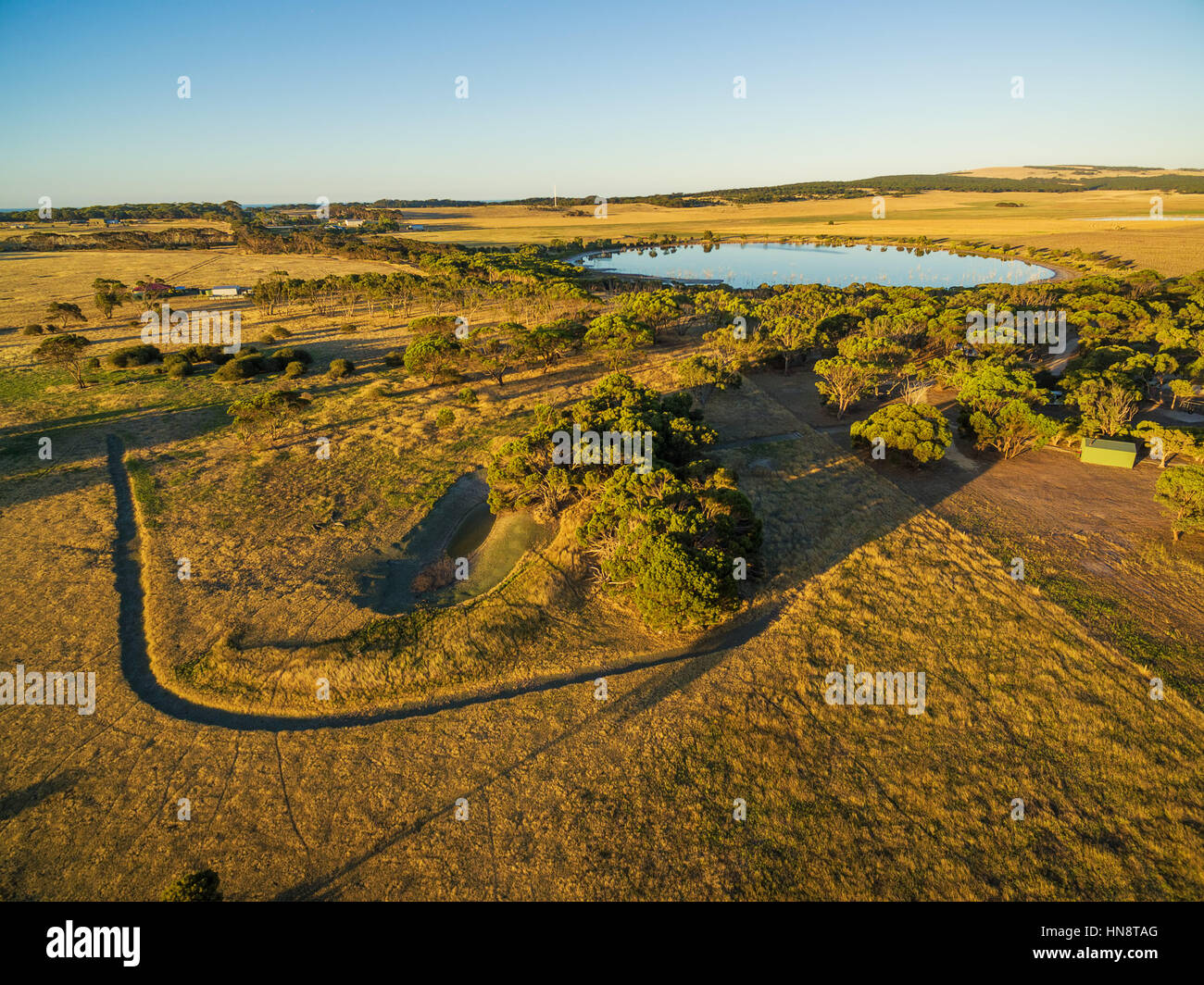 Vue aérienne de l'île Kangourou zone agricole rural au coucher du soleil Banque D'Images