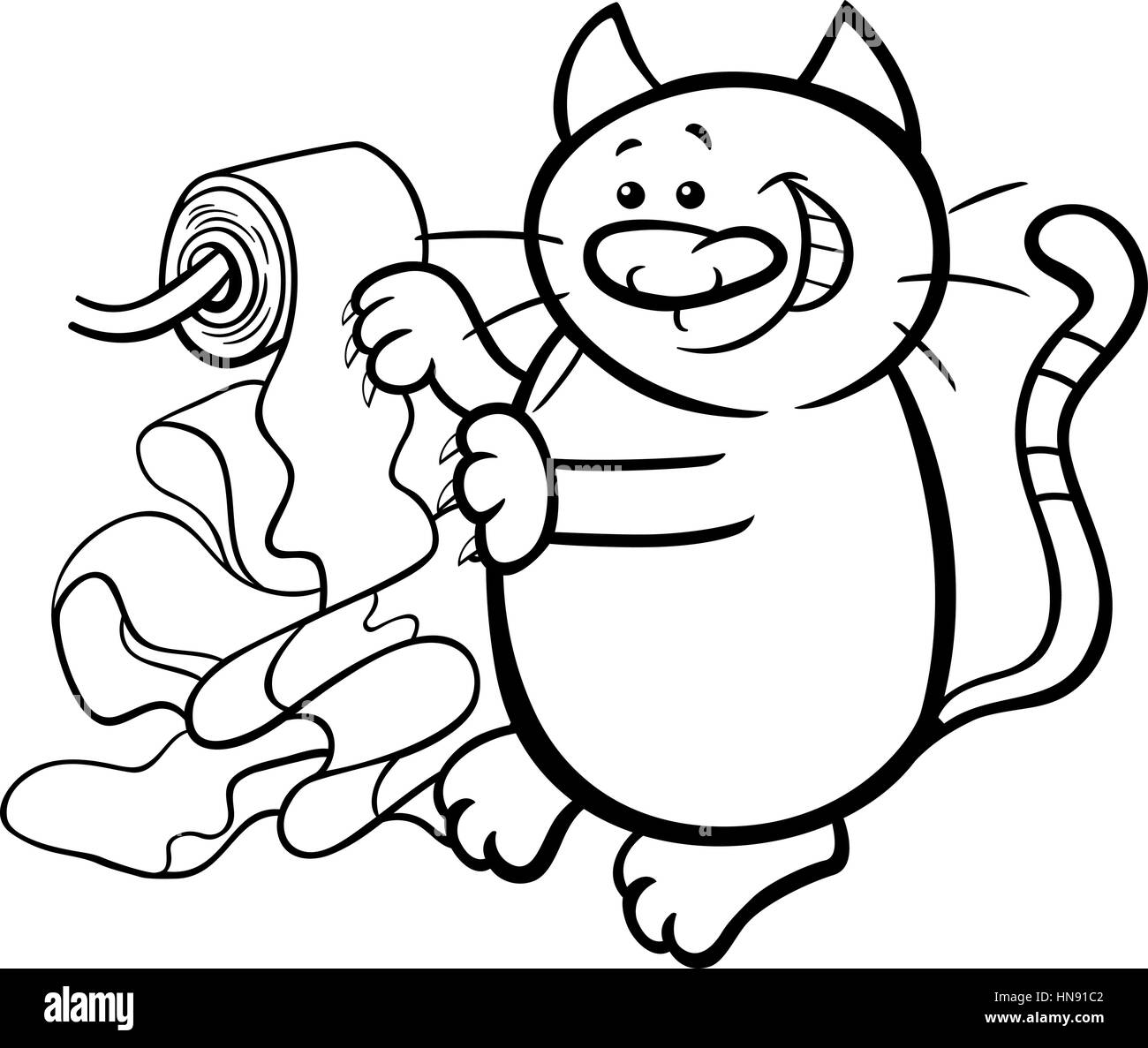 Chat jouer avec papier toilette coloriage page livre Illustration de Vecteur