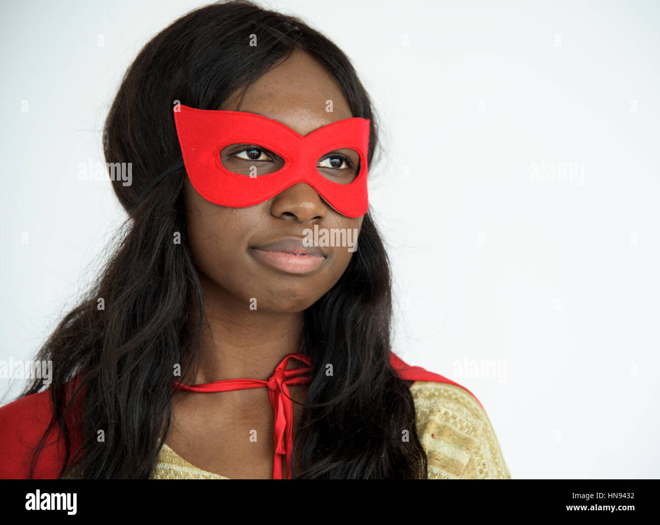Black girl wearing superhero costume Banque D'Images