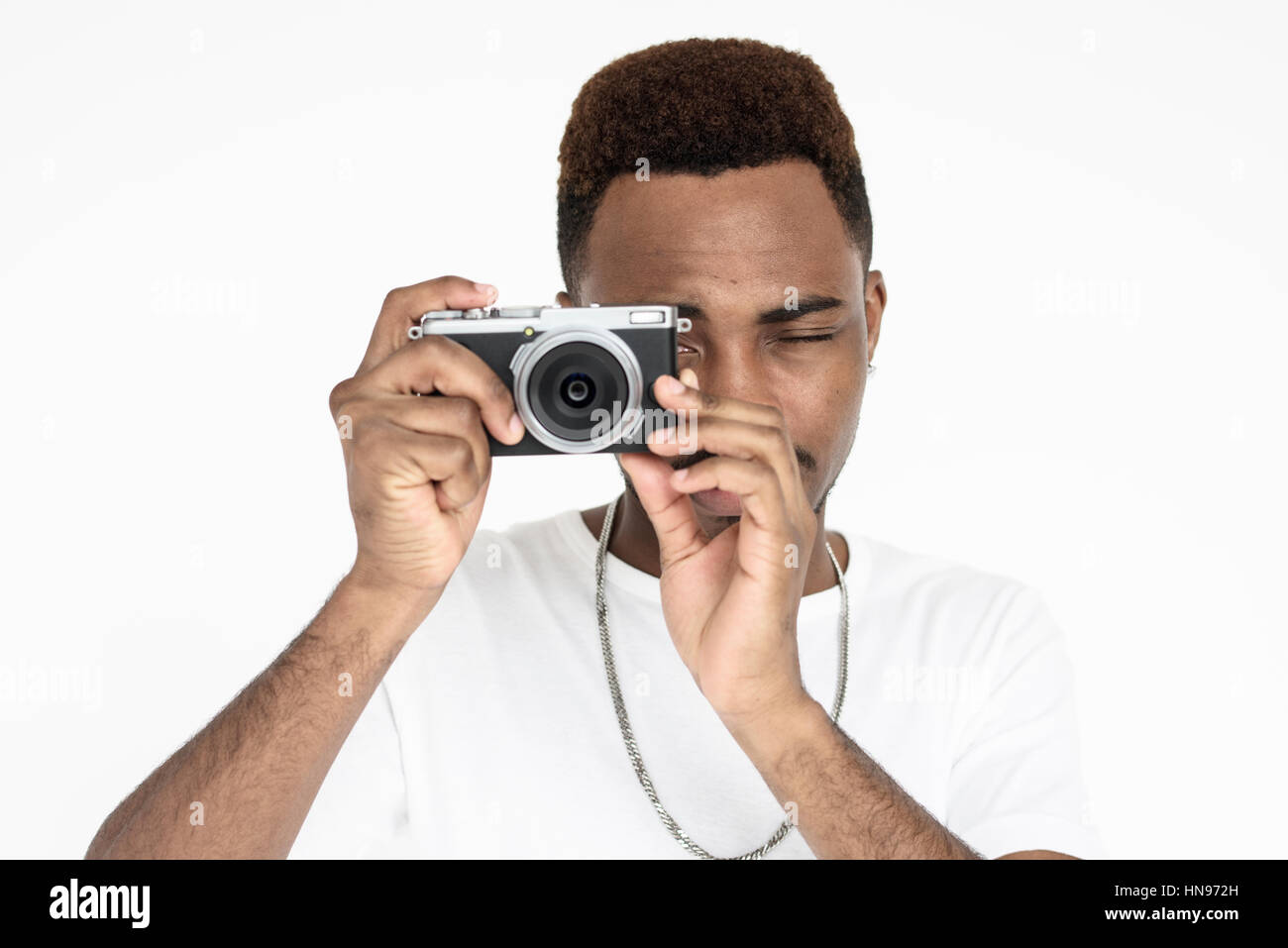 Black guy de prendre une photo Banque D'Images