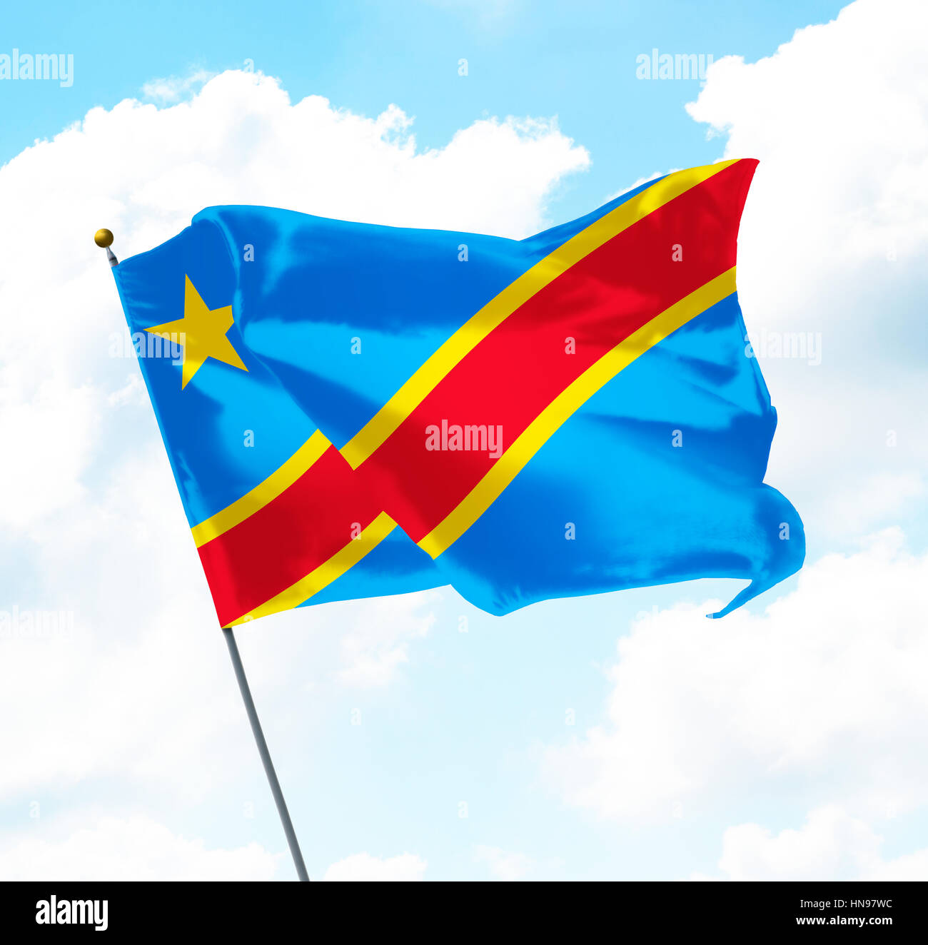 Drapeau de la République démocratique du Congo a augmenté vers le haut dans le ciel Banque D'Images