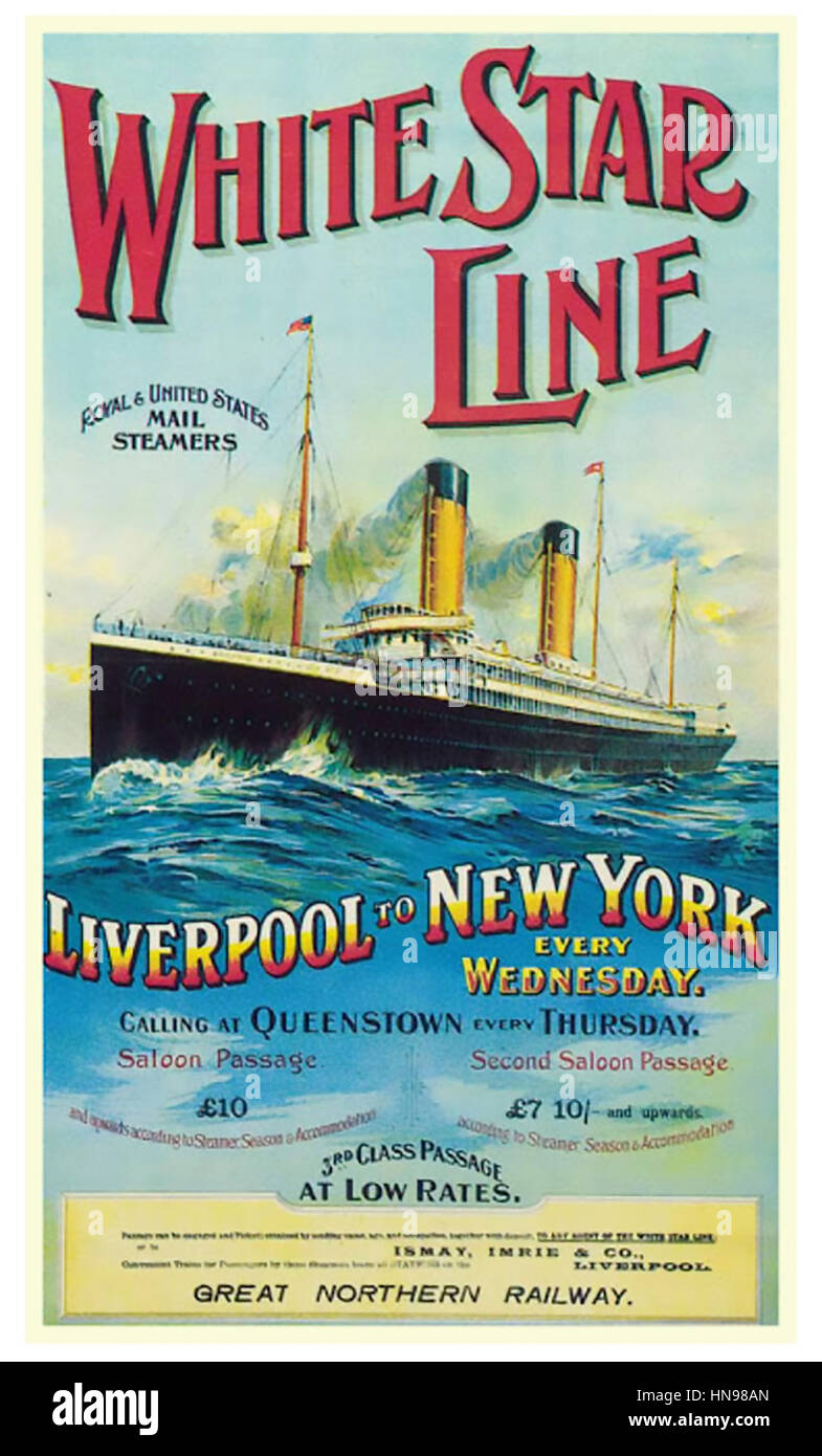 La WHITE STAR LINE poster vers 1905 montrant le paquebot RMS Oceanic Banque D'Images