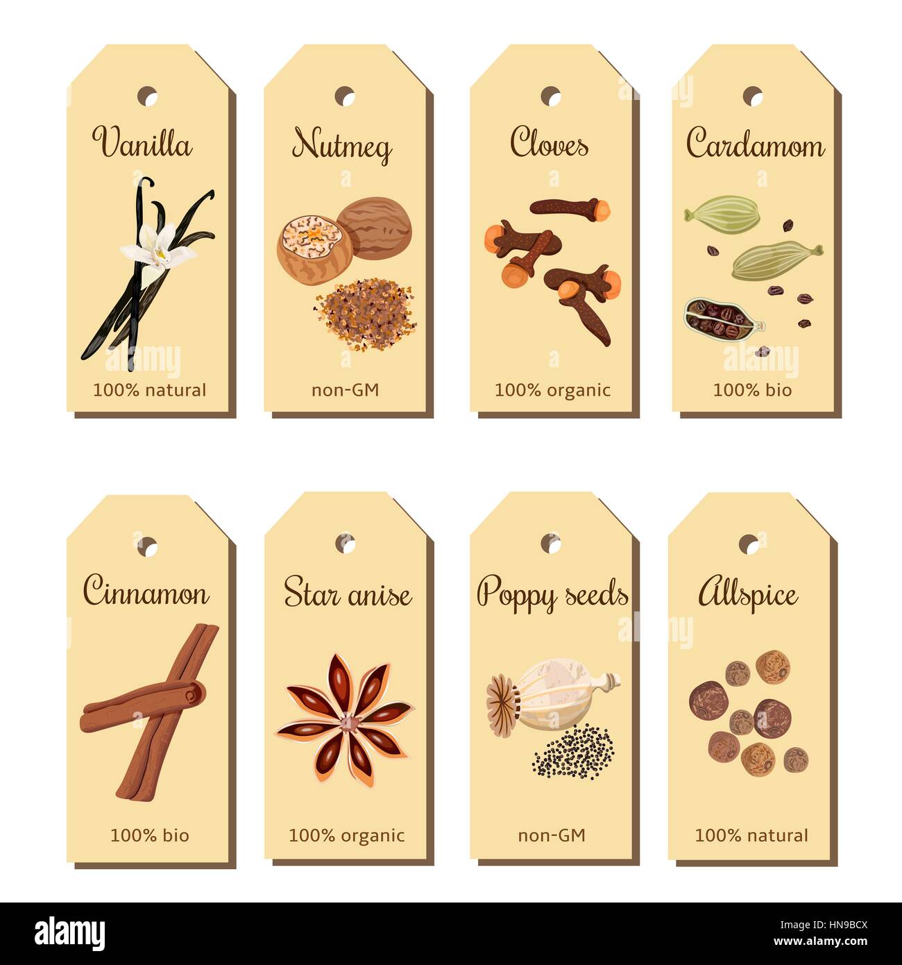 D'épices à gâteaux tags. Étiquette mignon ensemble. Jeu de sauvegarde. Bouquet de la cuisson les assaisonnements. Pour la cuisine, cosmétique, boulangerie, boulangerie, boulangerie, produits de soins de santé Illustration de Vecteur