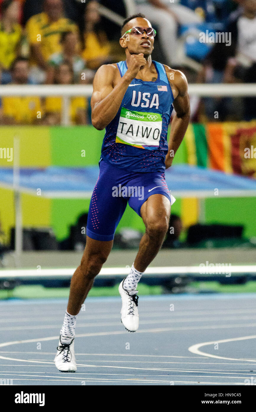 Rio de Janeiro, Brésil. 17 août 2016. L'athlétisme, Jeremy Taiwo (USA) en concurrence au décathlon 400 m à l'été 2016 Jeux Olympiques. ©PAUL J. Sut Banque D'Images
