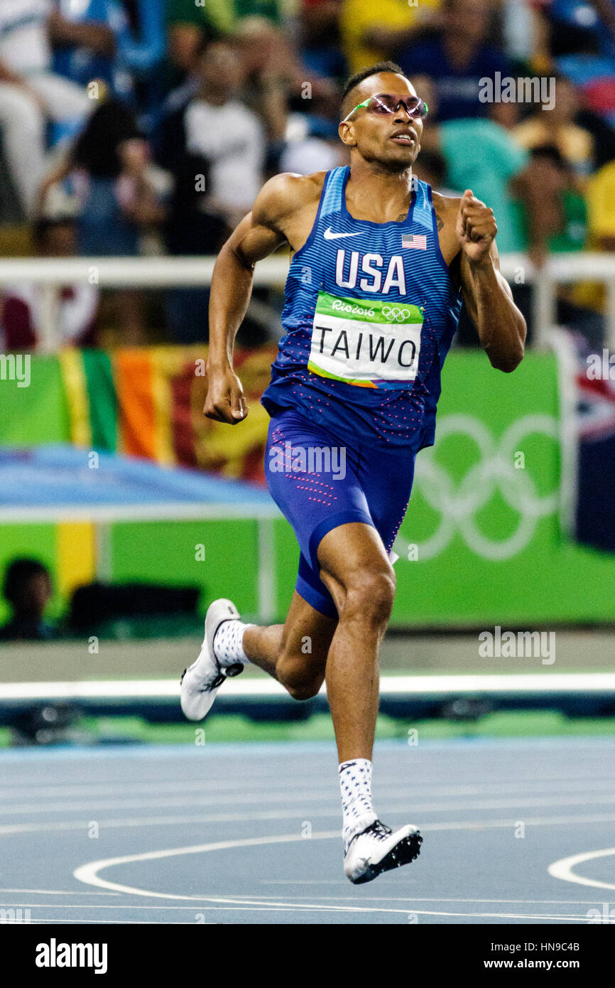 Rio de Janeiro, Brésil. 17 août 2016. L'athlétisme, Jeremy Taiwo (USA) en concurrence au décathlon 400 m à l'été 2016 Jeux Olympiques. ©PAUL J. Sut Banque D'Images