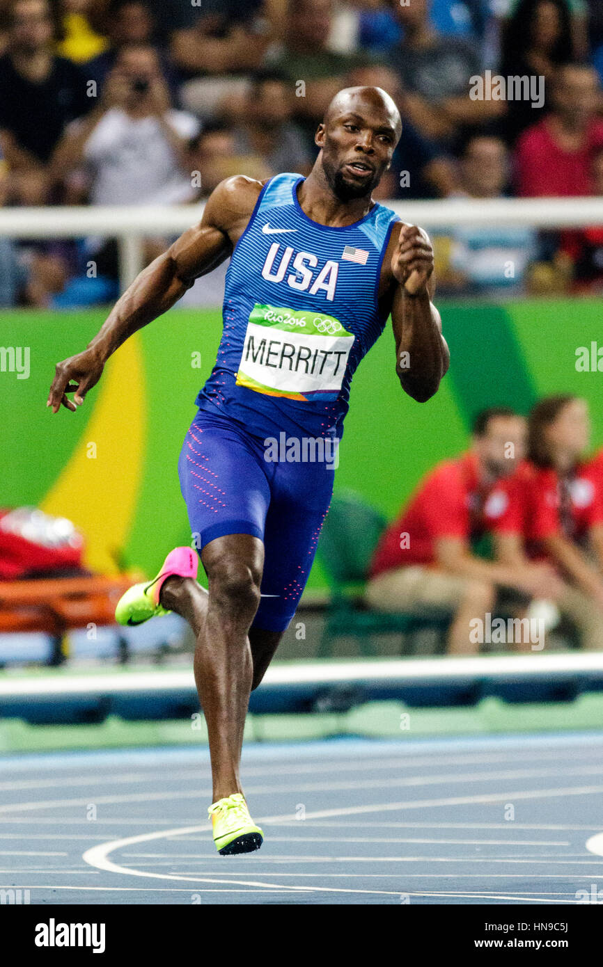 Rio de Janeiro, Brésil. 17 août 2016. L'athlétisme, Lashawn Merritt (USA) qui se font concurrence sur le 200m masculin demi-finales à l'été 2016 Jeux Olympiques. © Banque D'Images