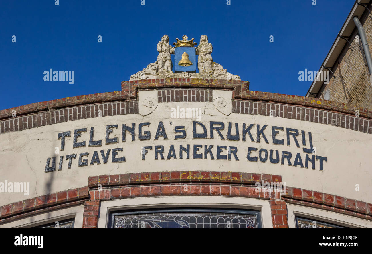 Façade d'une vieille de l'impression en Franeker Banque D'Images