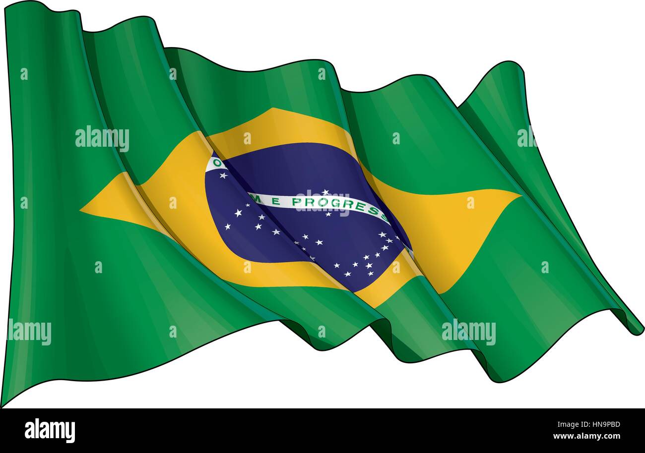 Vector Illustration d'une forme drapeau brésilien. Tous les éléments en ordre. Des lignes, des ombres et du drapeau Couleurs sur des calques séparés pour faciliter les modifications. Illustration de Vecteur