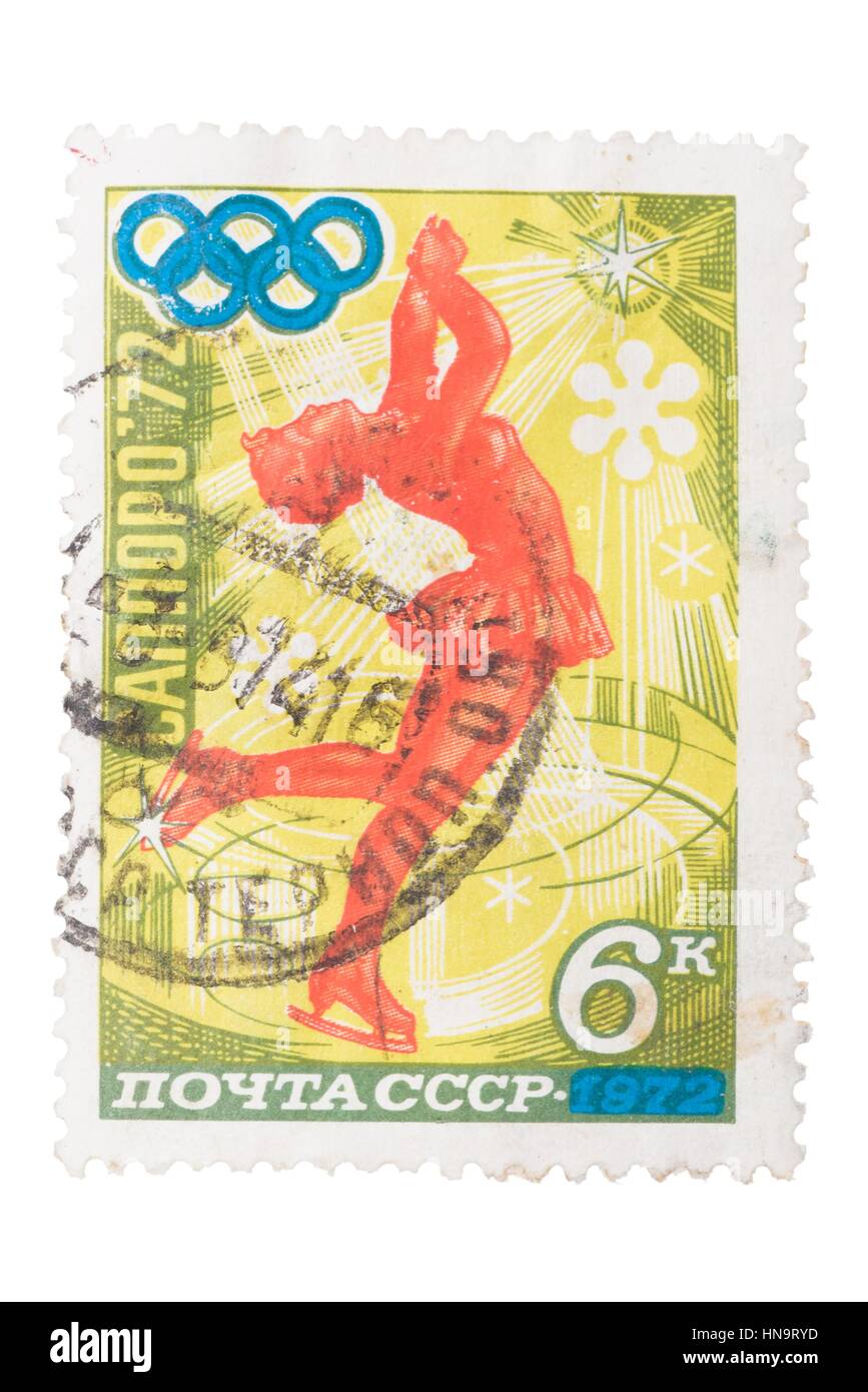 Urss - circa 1972 : timbre imprimé par montre la patineuse artistique, Banque D'Images