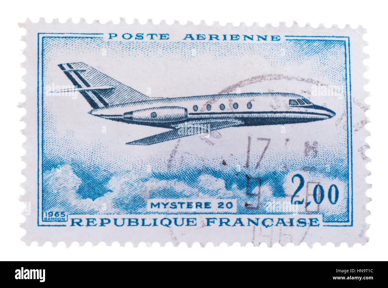 FRANCE - VERS 1965 : timbre imprimé par montre ancienne airplan Banque D'Images