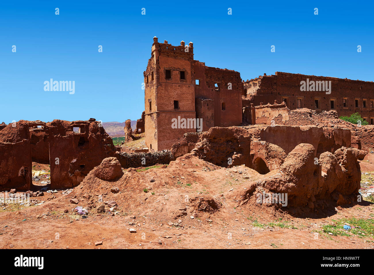 Extérieur de la Kasbah de Telouet berbères en pisé, Atlas, Maroc Banque D'Images