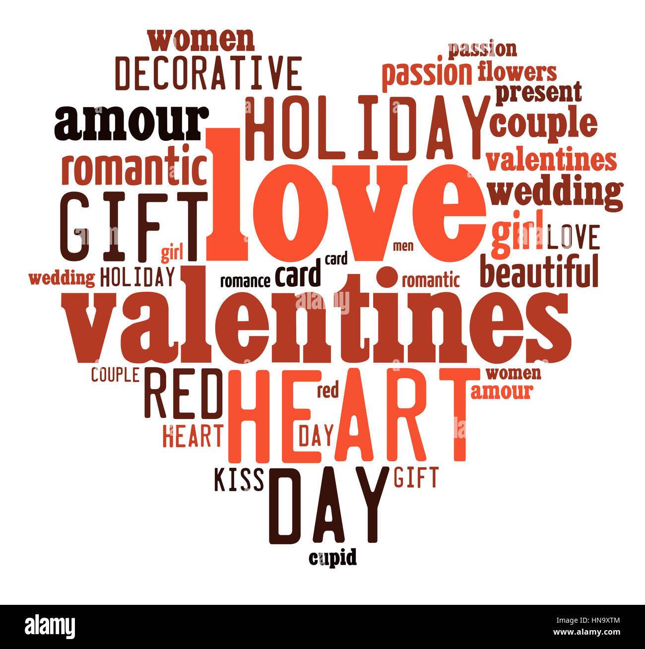 Valentines Day, l'amour et de coeur concept dans word tag cloud sur fond blanc Banque D'Images